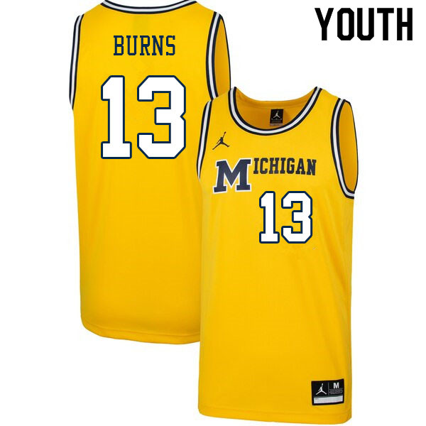 Youth #13 Ian Burns Michigan Wolverines College Basketball Jerseys Sale-Throwback
